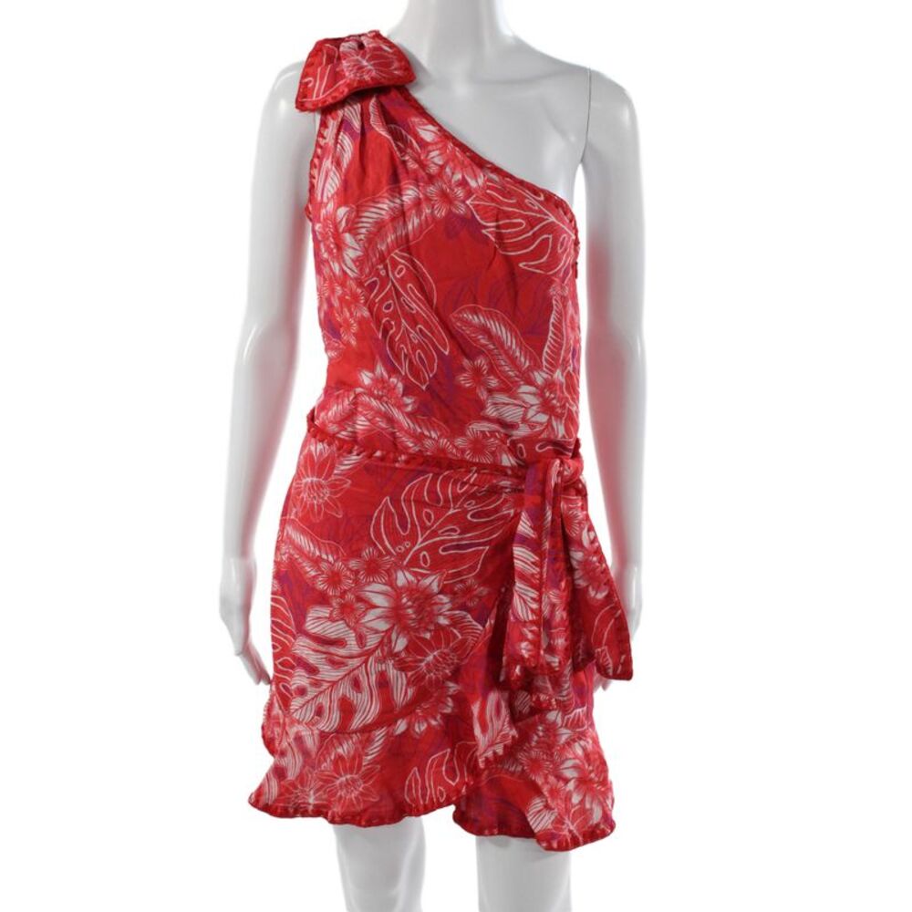 Red Carter Womens Mini One Shoulder Floral Tie Knee Length Dress Size S